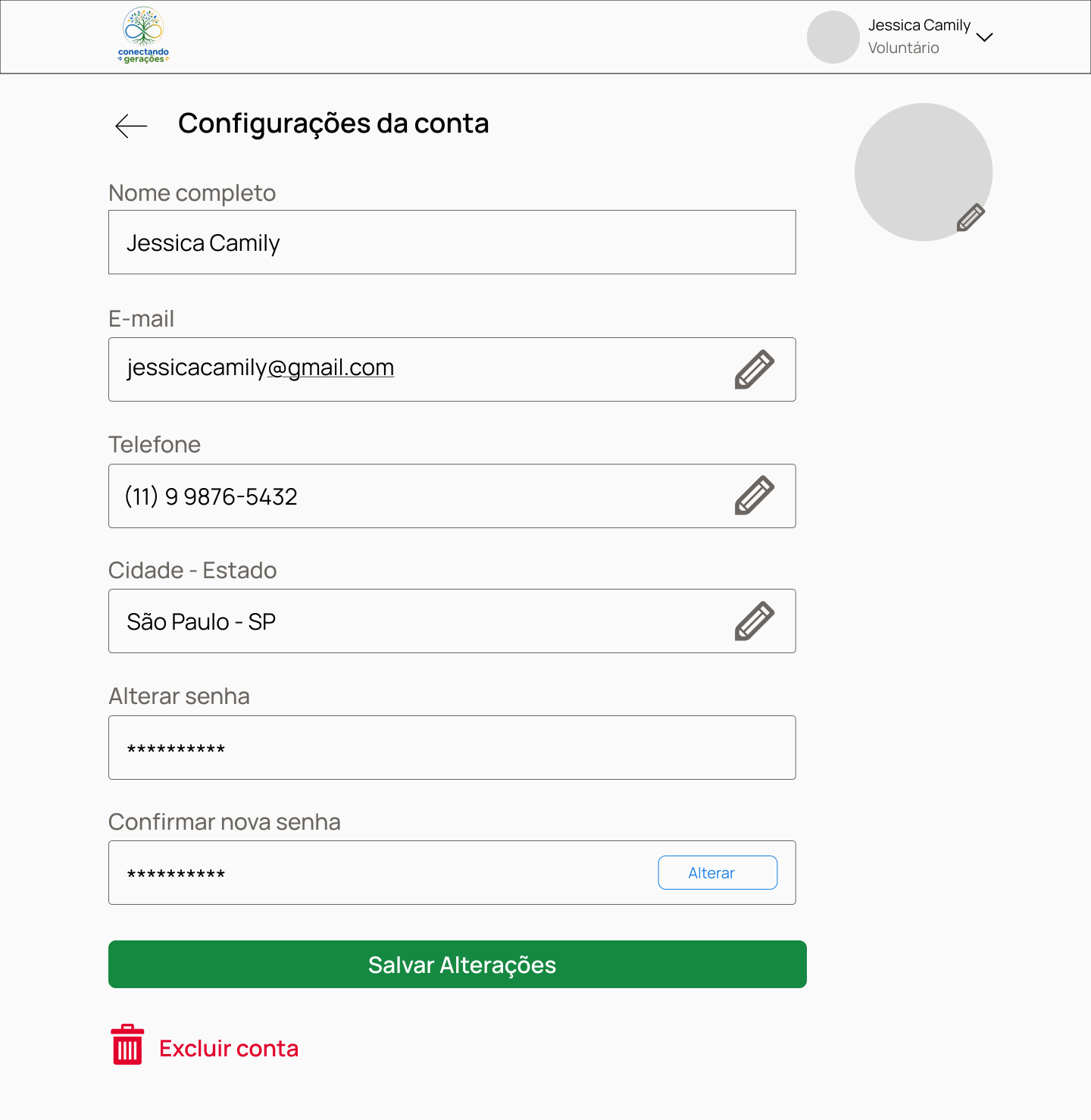 tela configuração